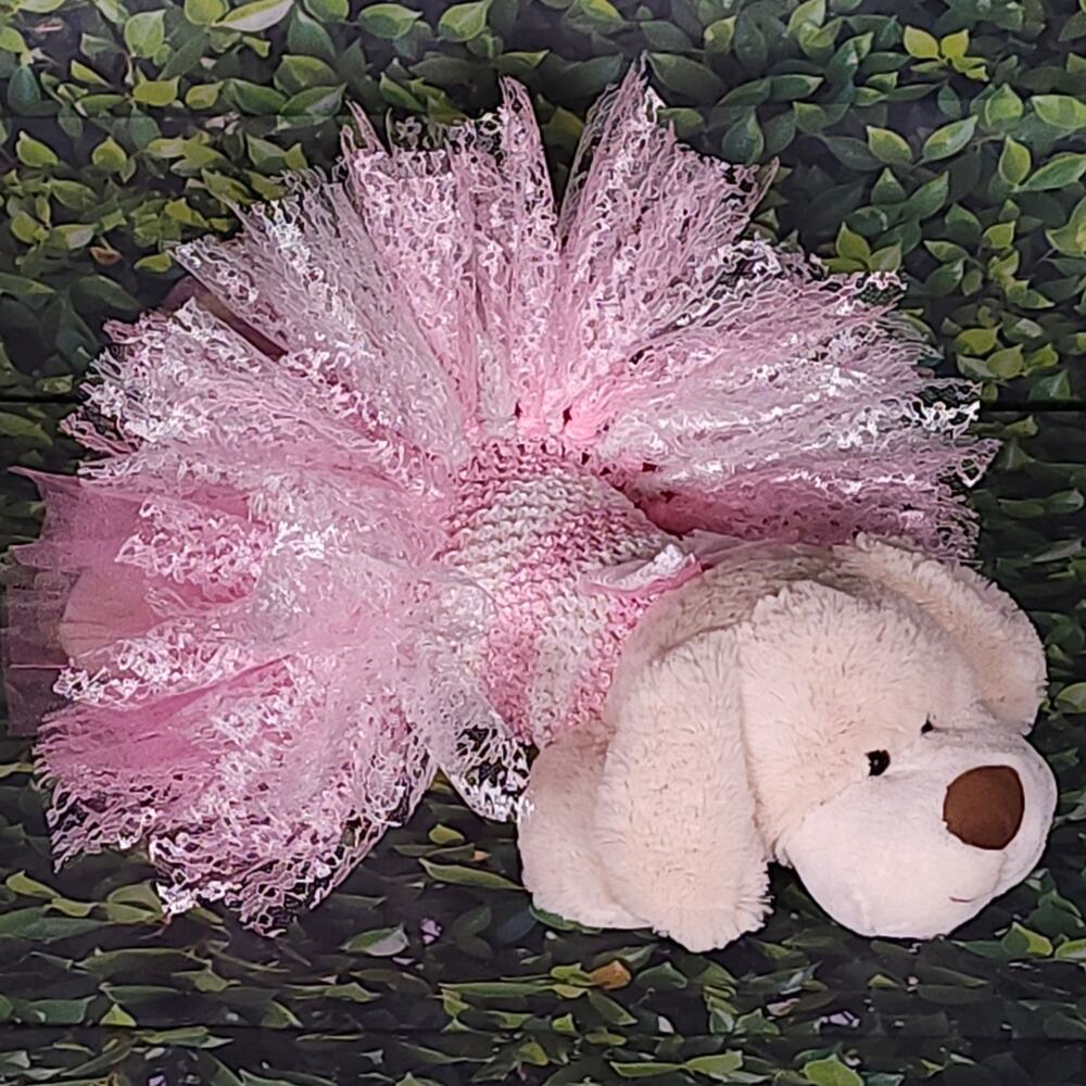 Handmade Puppy Tutu Dress – Pink White – Lace Bow – Small Dog – OOAK - Picture 2 of 15